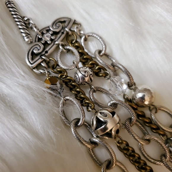 Brighton Set Lot of two Bracelets Multi strand Beads Crystal Silver Chain Bling - Picture 6 of 10